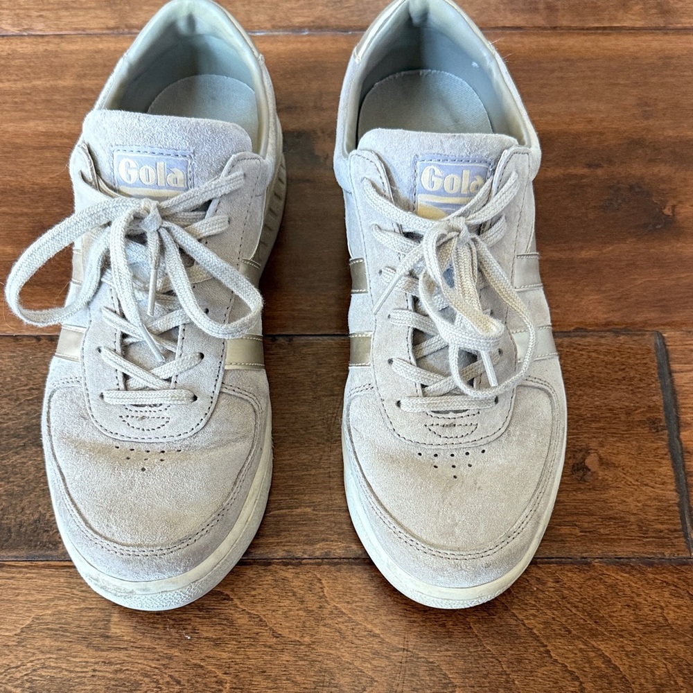 Gola Suede Lace-Up Sneakers in Taupe with Metallic Accents